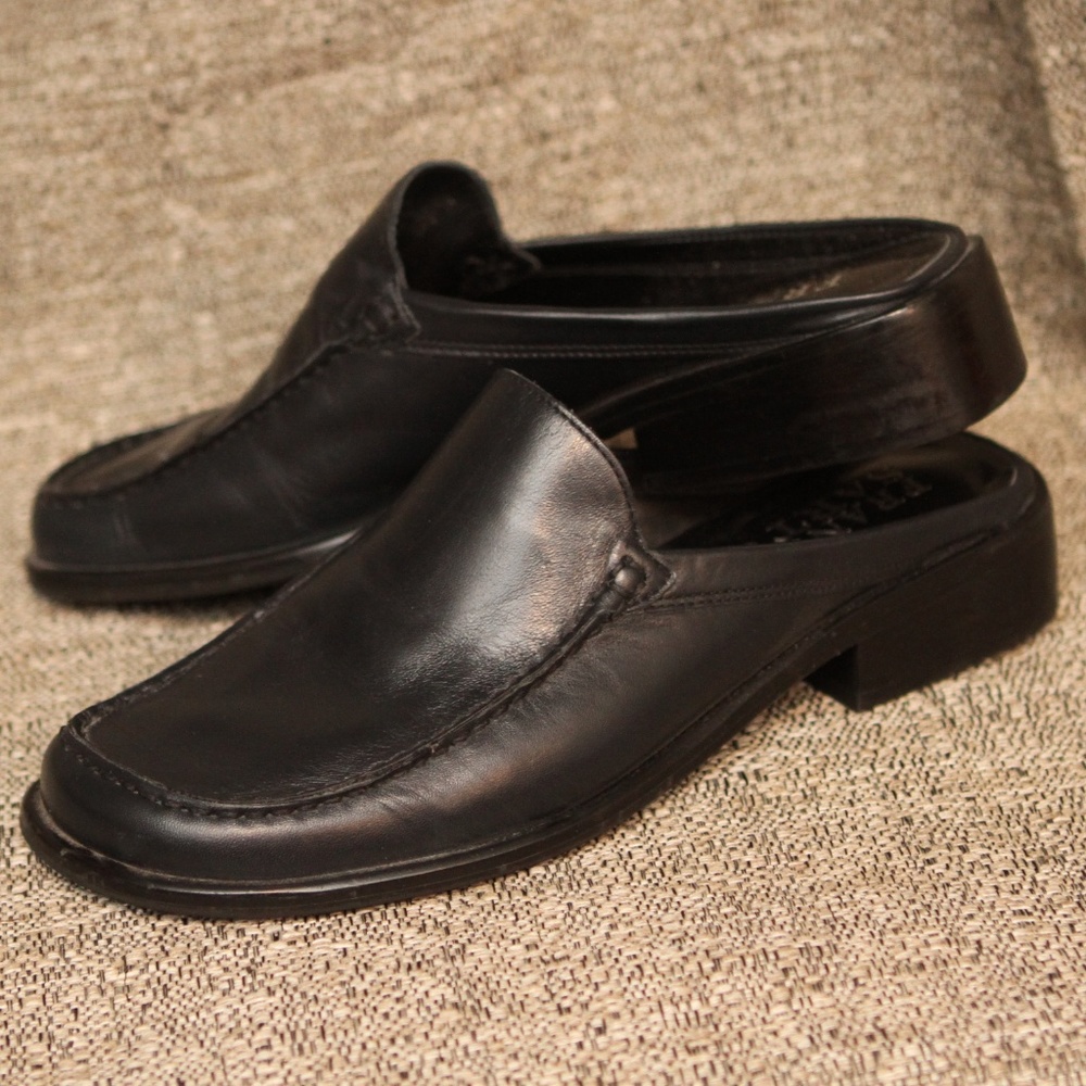 Franco Sarto Black Leather Mule Slide Clog Shoe